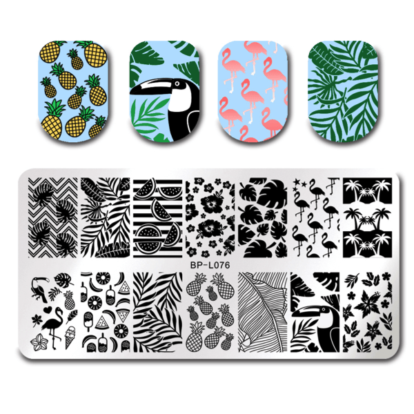 Born Pretty - Stamping Plate Summer Fruit Leaf Flamingo Nail Plate BP-L076 #40067-Nail Art-Universal Nail Supplies