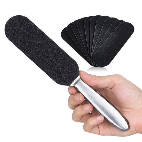 Pedicure Stainless Steel Callus Smoother File With 10pcs Dry Sanding Papers-Nail Tools-Universal Nail Supplies